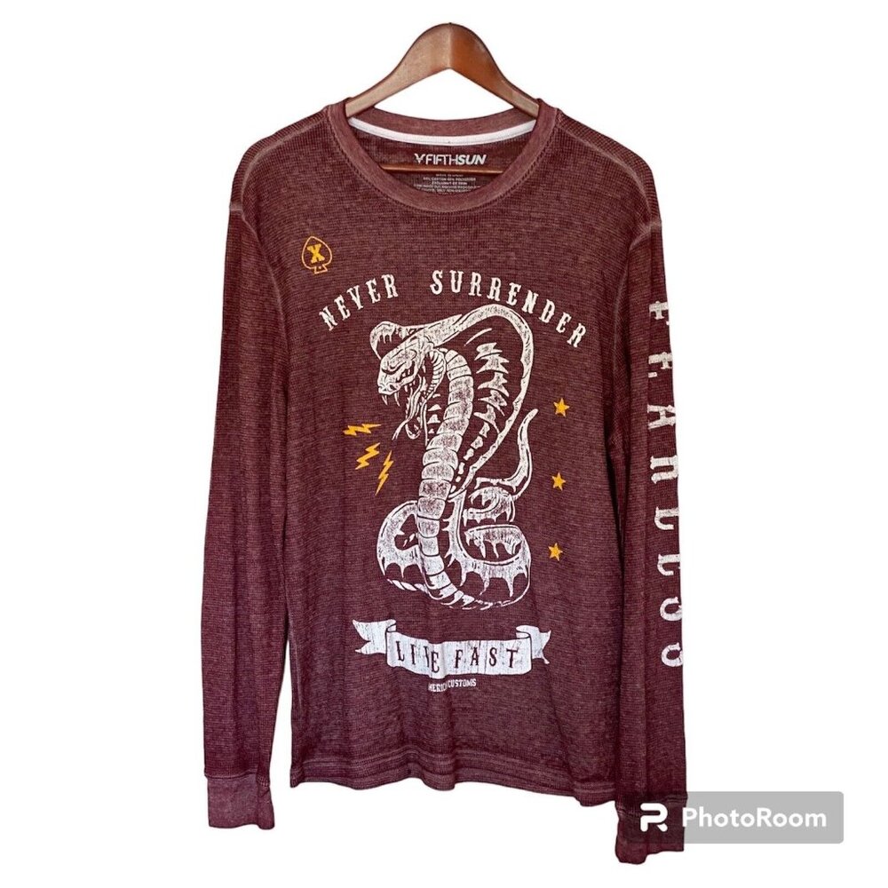 Never Surrender Live Fast American Customs Long Sleeve Shirt Thermal Men's M Red - Picture 1 of 11